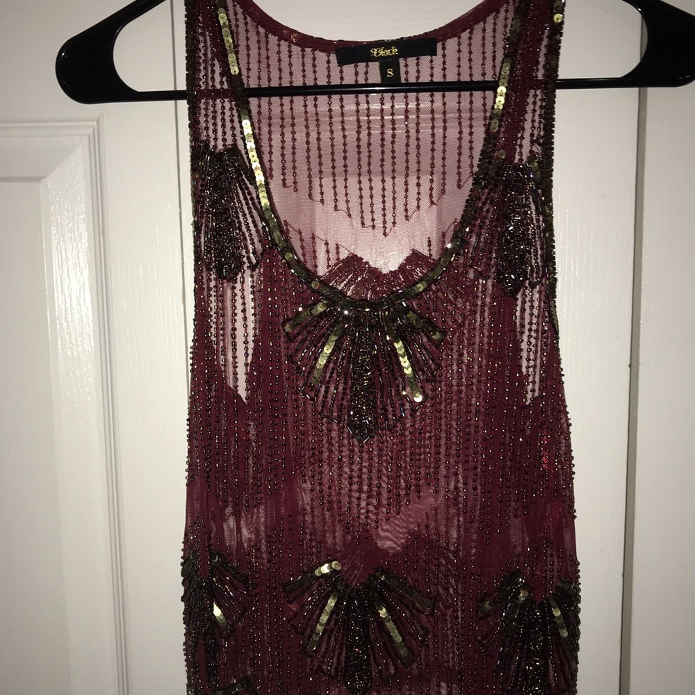 Burgundy Mesh Beaded Top